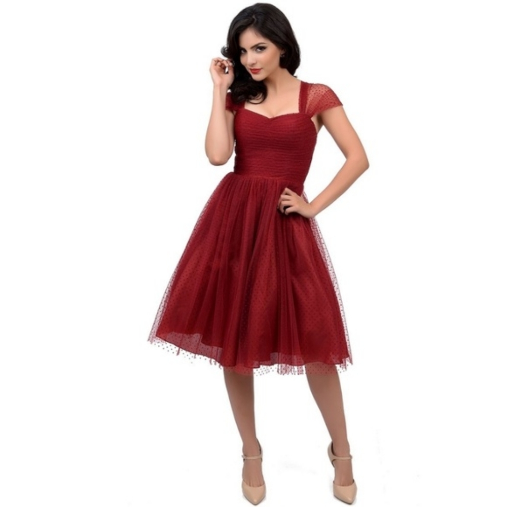 Cranberry Swiss dot tulle dress